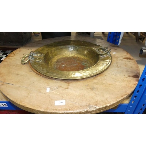 389 - Brass Washing Basin On Pine Stand.