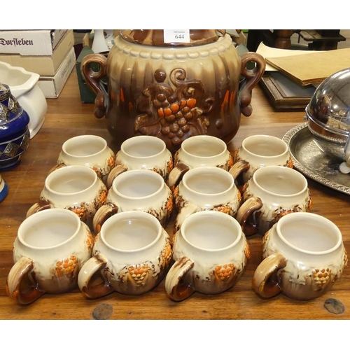 644 - Stoneware Tureen & 12 Cups.