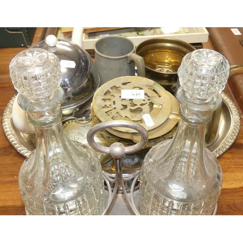 645 - Pewter Tankards, Decanters, Brassware, etc