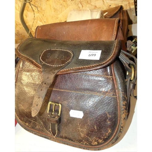 699 - 2 Leather Cartridge Bags & Gun Case.