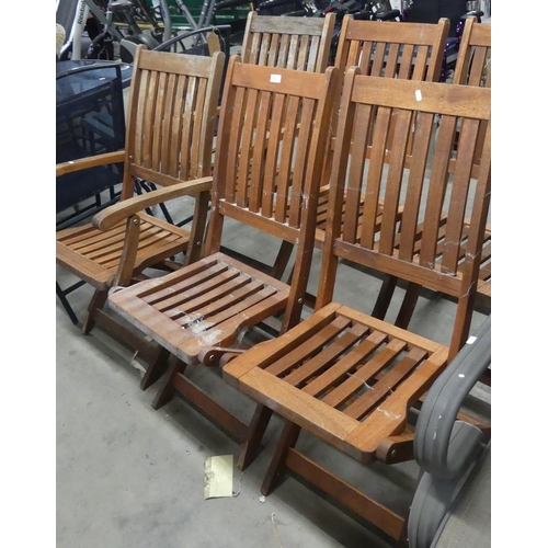 81 - 6 Folding Teak Chairs (2 Carvers & 4 Chairs)