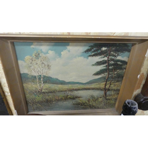 1343 - Framed Oil Painting - Highland Landscape by P. LaCroix, measuring approx 49 x 39cm.