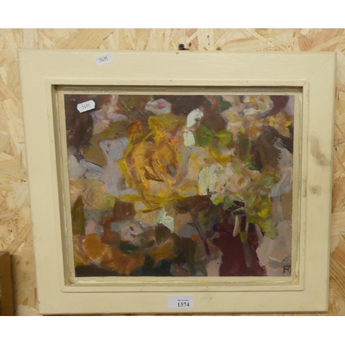 1374 - Framed Oil Still Life with Flowers, Signed NTS, 33 x 27cm.