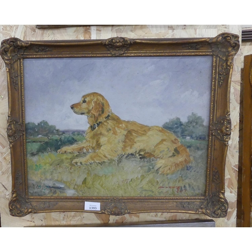 1393 - Framed Oil Painting, Study of a Retriever, John W. Gough, approx 44 x 34cm.