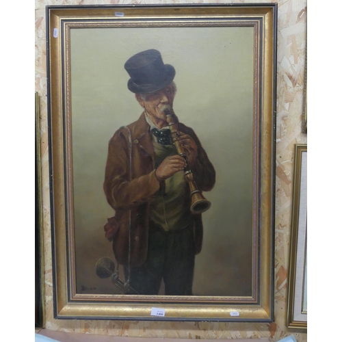 1400 - Framed Portrait - Musician Wearing Top Hat, approx 50 x 76cm.