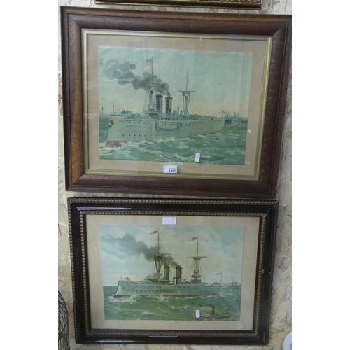 1405 - Two Framed Prints - American & British Warships, approx 40 x 30cm.