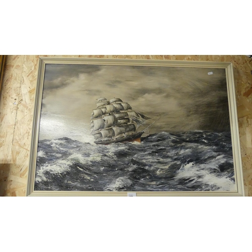 1406 - Framed Oil Painting - Three Masted Sailing Ship in Stormy Sea dated 79 (indistinct signature), appro... 