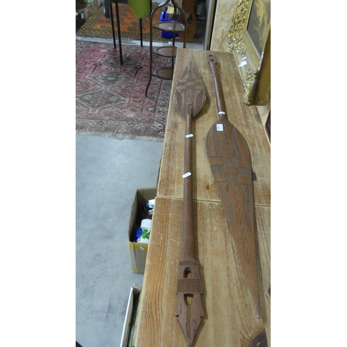 1408 - Pair of Pacific Hardwood Paddles, approx 145cm long.