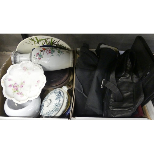 1420 - Two Boxes - Pottery, Handbags etc.