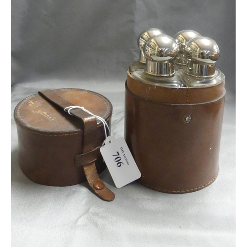 706 - Sporting Quatrefoil Spirits Flask in Leather Case.