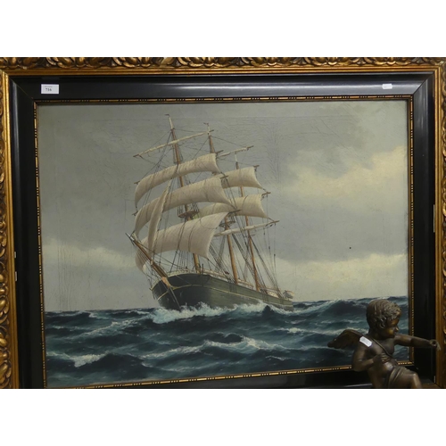 716 - Framed Oil Painting - Sailing Ship in Open Seas, Signed A. FR. Ernlune measuring approx 88 x 64cm.