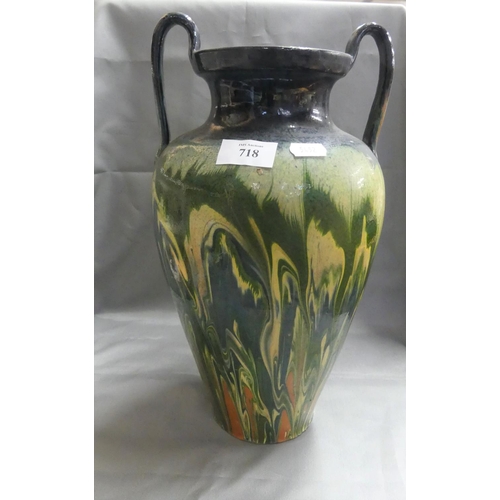 718 - Art Nouveau Glazed Pottery Vase Circa 1900, standing approx 36cm tall overall.