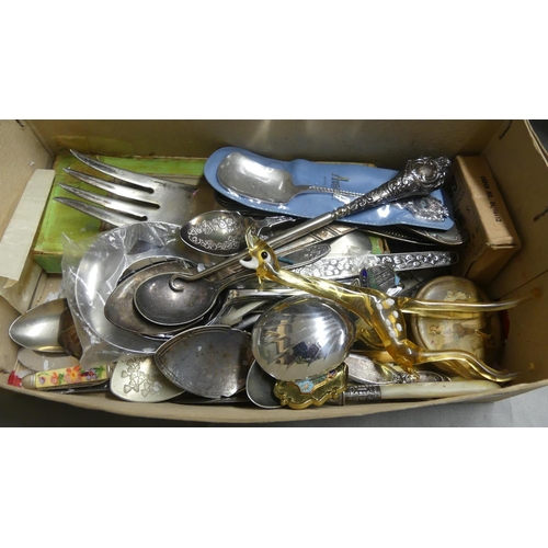 720 - Box - Assorted Cutlery, Compact, Glass Figure etc.