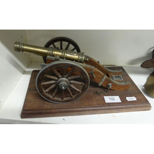 722 - Scale Model of a Military Cannon on Wooden Base.