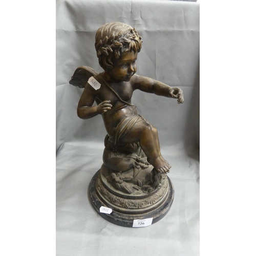 726 - Antique Spelter Cherub, approx 36cm tall.