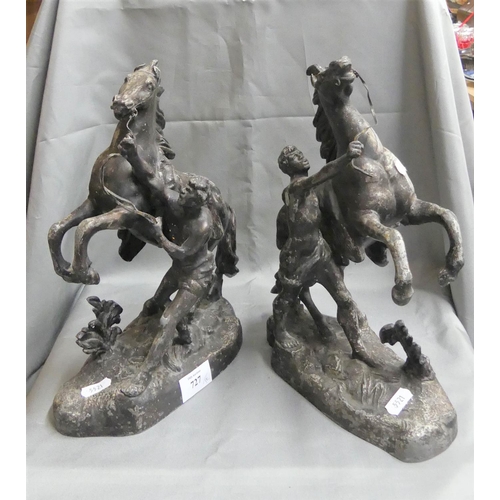 727 - A Pair of Vintage Spelter Marley Horses.