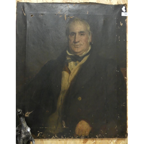 729 - Unframed Oil on Canvas, Victorian Portrait of a Gentleman, no visible signature, measuring approx 63... 