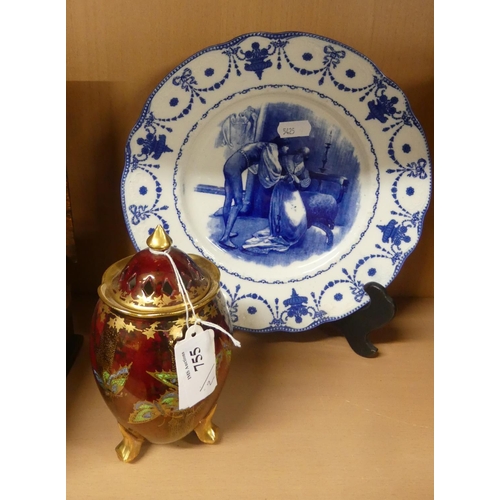 755 - Fieldings Silvan Lustre Jar & Cover and a Doulton Romeo & Juliet Cabinet Plate.