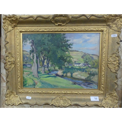 760 - Framed Oil Painting - Landscape with Farmhouse by Walter Graham Grieve RSA RSW, measuring approx 37 ... 