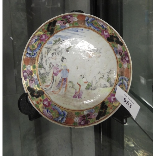 953 - Chinese Porcelain Saucer & Ginger Jar (missing Lid).