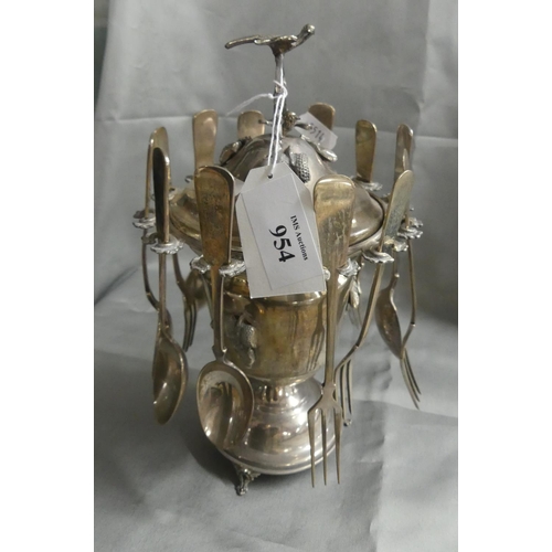 954 - Continental Silver Jar, Forks & Spoons.