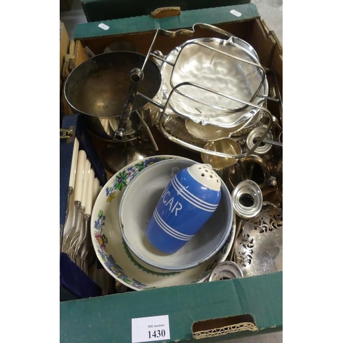 1430 - Box - Assorted Silver Plated Items & Pottery.