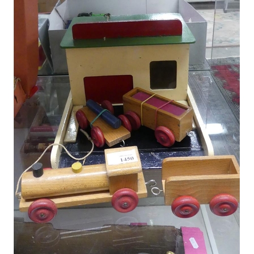 1450 - Wooden Toy Garage & Pull-Along Toy Train.