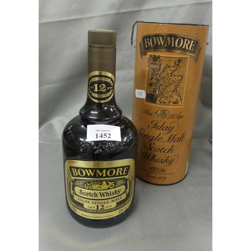 1452 - Bottle of Bowmore Islay Single Malt 12 Year Old Scotch Whisky.