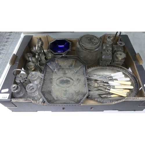 1465 - Box of Silver Plate incl Condiments sets etc