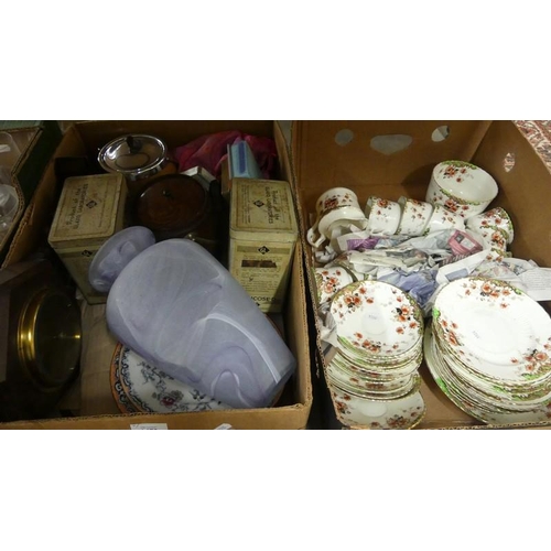 1472 - Two Boxes - Tea Set, Barometer, Advertising Tins etc.