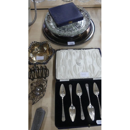 1498 - Cased Silver Plated Grapefruit Spoons, Circular Trays, Toast Rack etc.