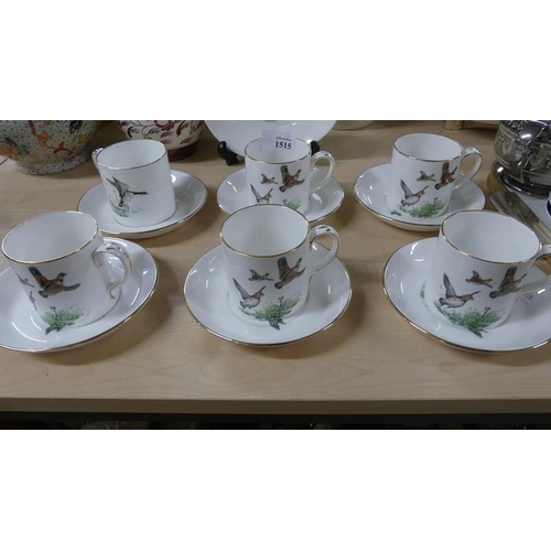 1515 - Six Crown Staffordshire Coffee Cans & Saucers (Gamebird Decoration).