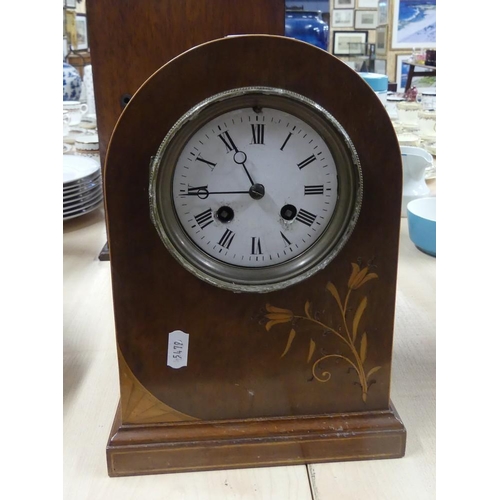 1524 - Inlaid Mahogany Mantel Clock A/F