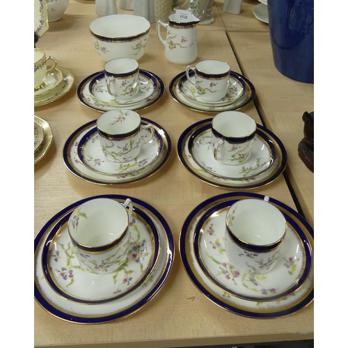 1528 - Edwardian Floral Blue and Gilt Part China Teaset.