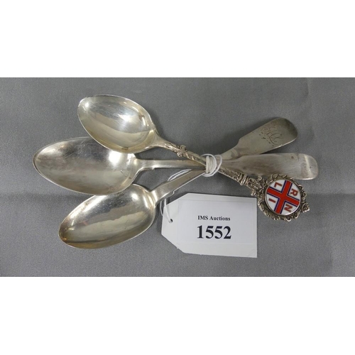 1552 - Pair of Georgian Chester Silver Teaspoons & One Commemorative Silver Spoon.