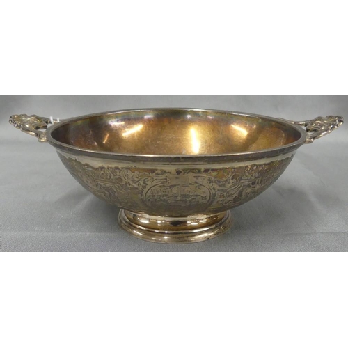 1556 - Victorian Sheffield Silver Bowl, 15.5cm across handles, weighing approx 3.9oz troy.