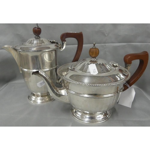 1559 - Birmingham Silver Semi-fluted Teapot & Matching Hot Water Jug, 24.8oz troy (total weight including h... 