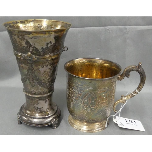 1561 - London Silver Christening Mug & Continental Silver Vase, weighing approx 10.2oz troy.