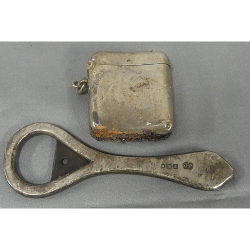 1585 - Chester Silver Vesta Case & London Silver Bottle Opener.