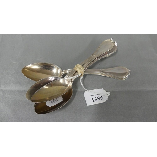 1589 - 6 Continental Sterling Silver Dessert Spoons, weighing approx 7.4oz troy.