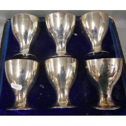 1592 - Set of Six Sheffield Silver Goblets with gilded interiors by Atkin Brothers, weighing approx 31.3oz ... 