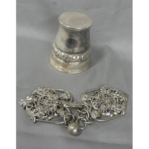 1606 - Scandinavian White Metal Belt Buckle and Christening Mug