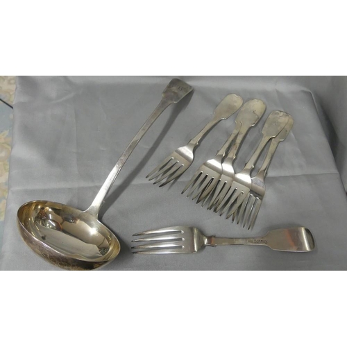 1614 - Set of 6 Georgian Edinburgh Silver Table Forks, weighing approx 16oz troy.