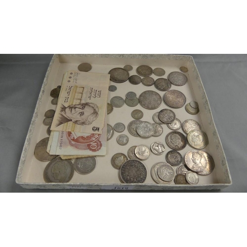 1619 - Tray Lot - UK & World Silver Coins & Banknotes.