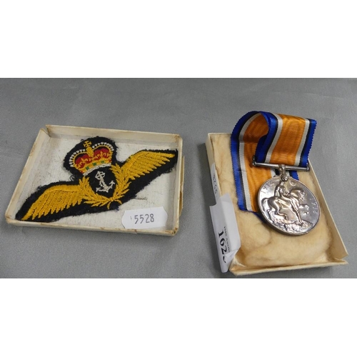 1625 - WWII Royal Navy Air Service Medal & Patch Awarded to F.18227 W.O.Scales.