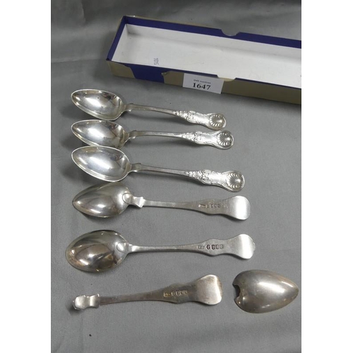 1647 - Set of Six Glasgow Silver Teaspoons (one damaged), weighing approx 4oz troy.