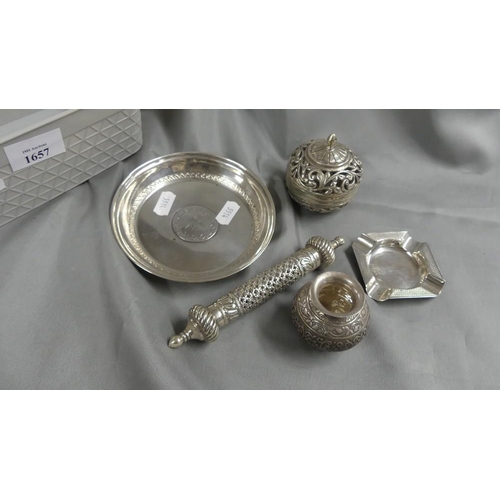 1657 - Box - Assorted White Metal & Silver Items.