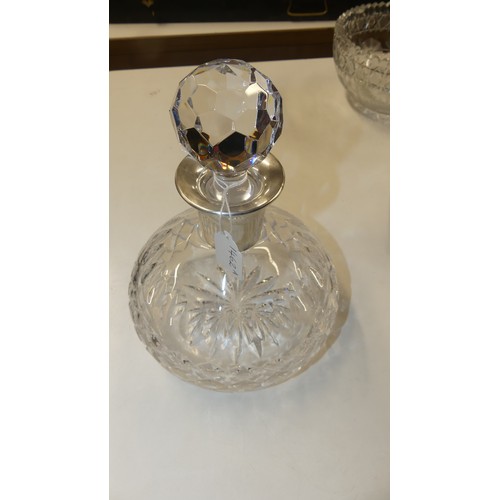 1462A - Glass Decanter with Silver Collar.