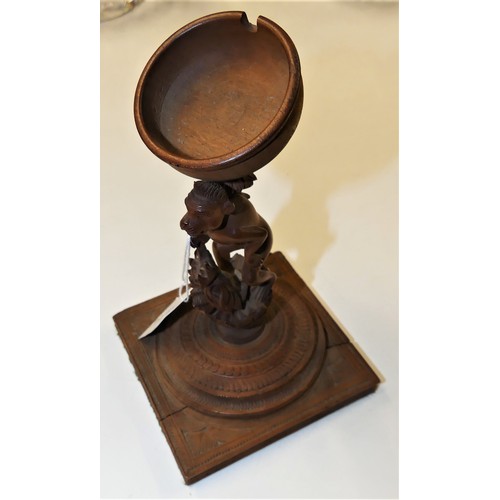 1462B - Antique Carved Wood Pocketwatch Stand in the form of a Monkey astride a Lotus flower.