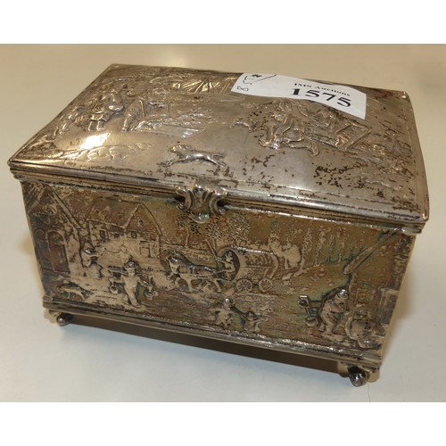 1575 - Silver Trinket Casket Decorated with Panels of Figures in Landscape, 11cm across, weighing approx 8.... 